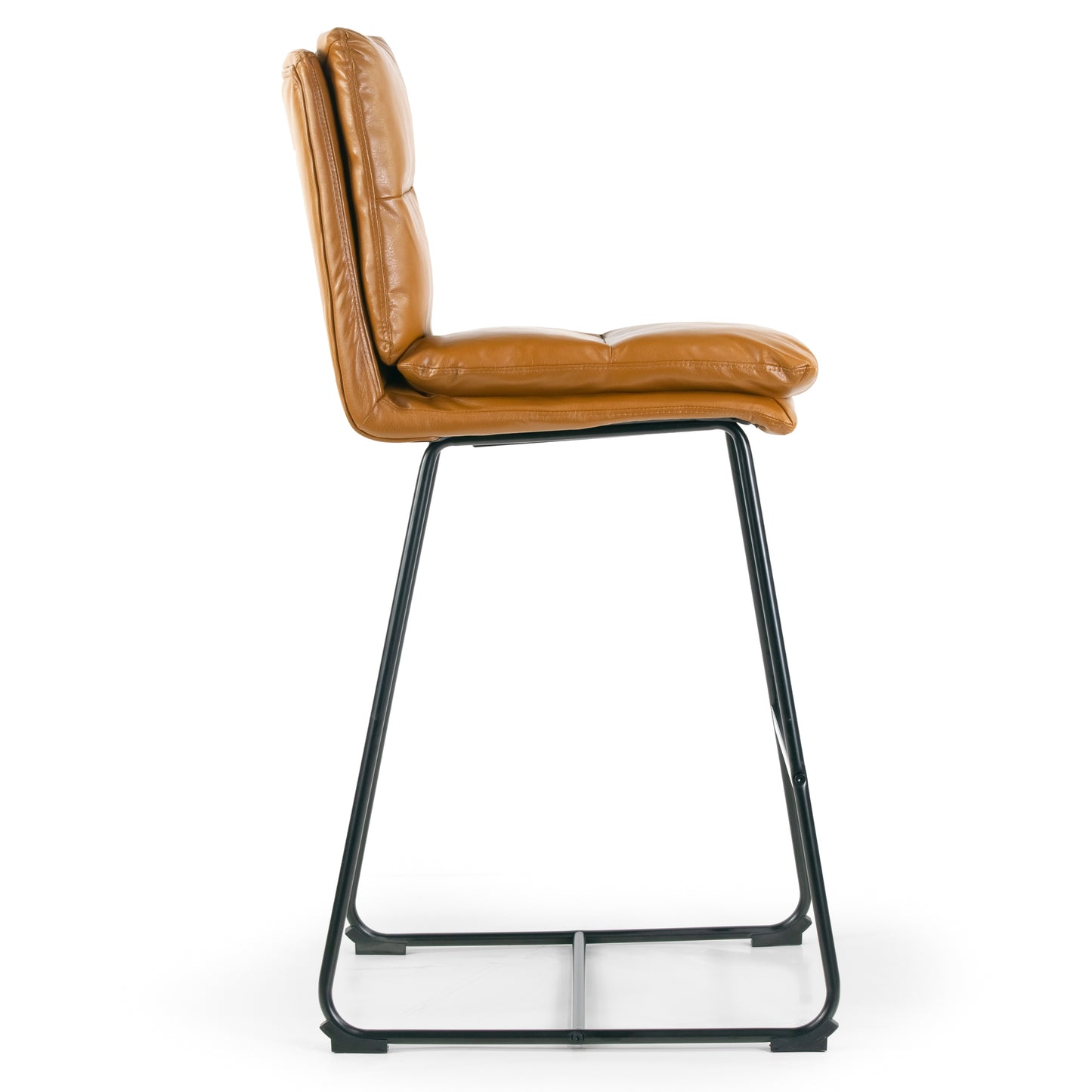 Set of 2 Aulani Light Brown Upholstered Metal Frame Bar Stool with Puffy Cushions