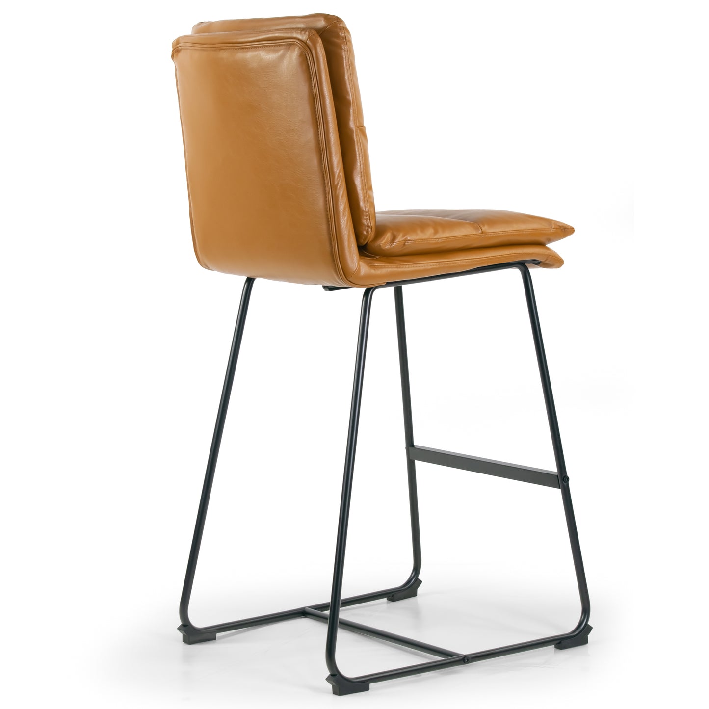 Set of 2 Aulani Light Brown Upholstered Metal Frame Bar Stool with Puffy Cushions
