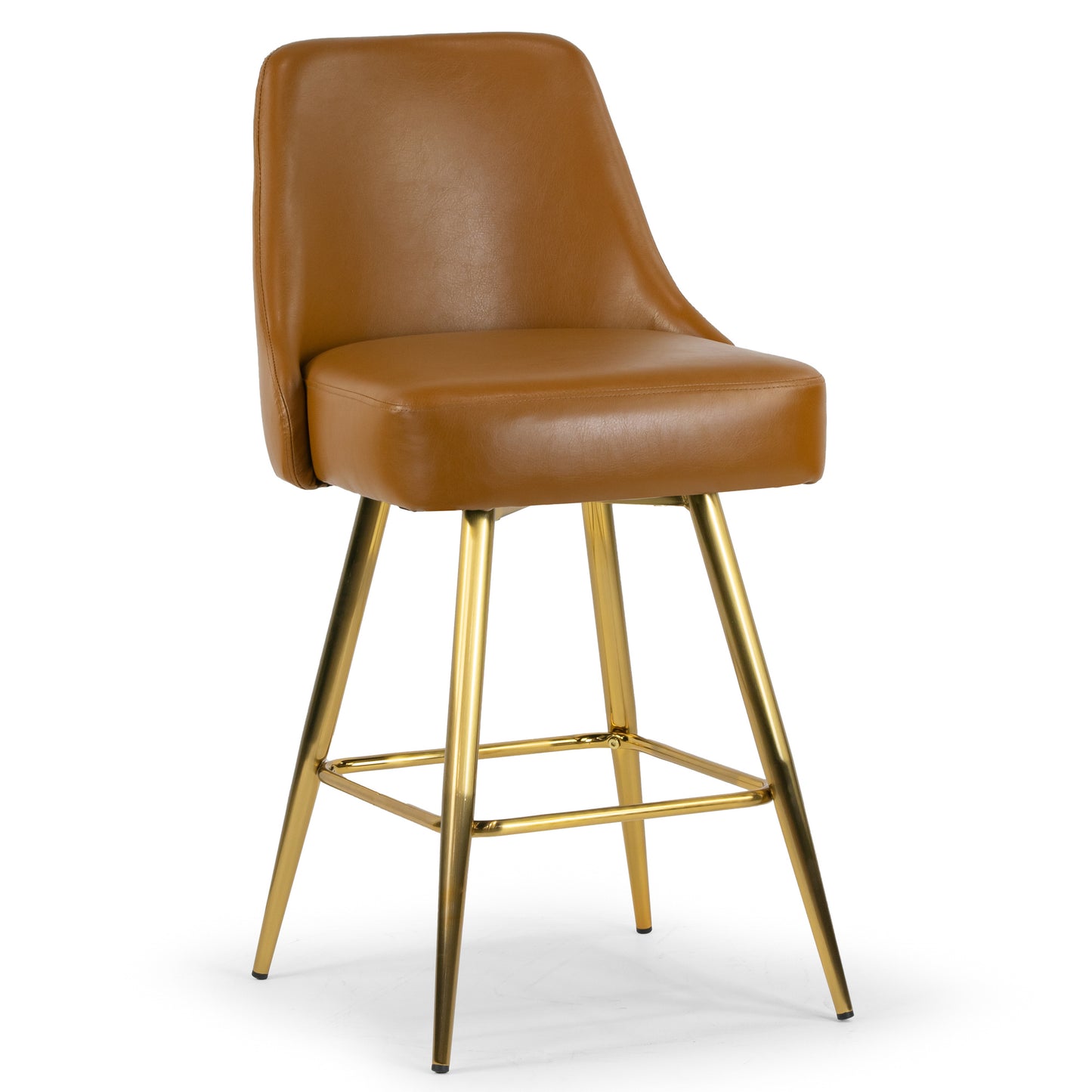 Set of 2 Auren Light Brown Upholstered Metal Frame Counter Stool with Golden Legs