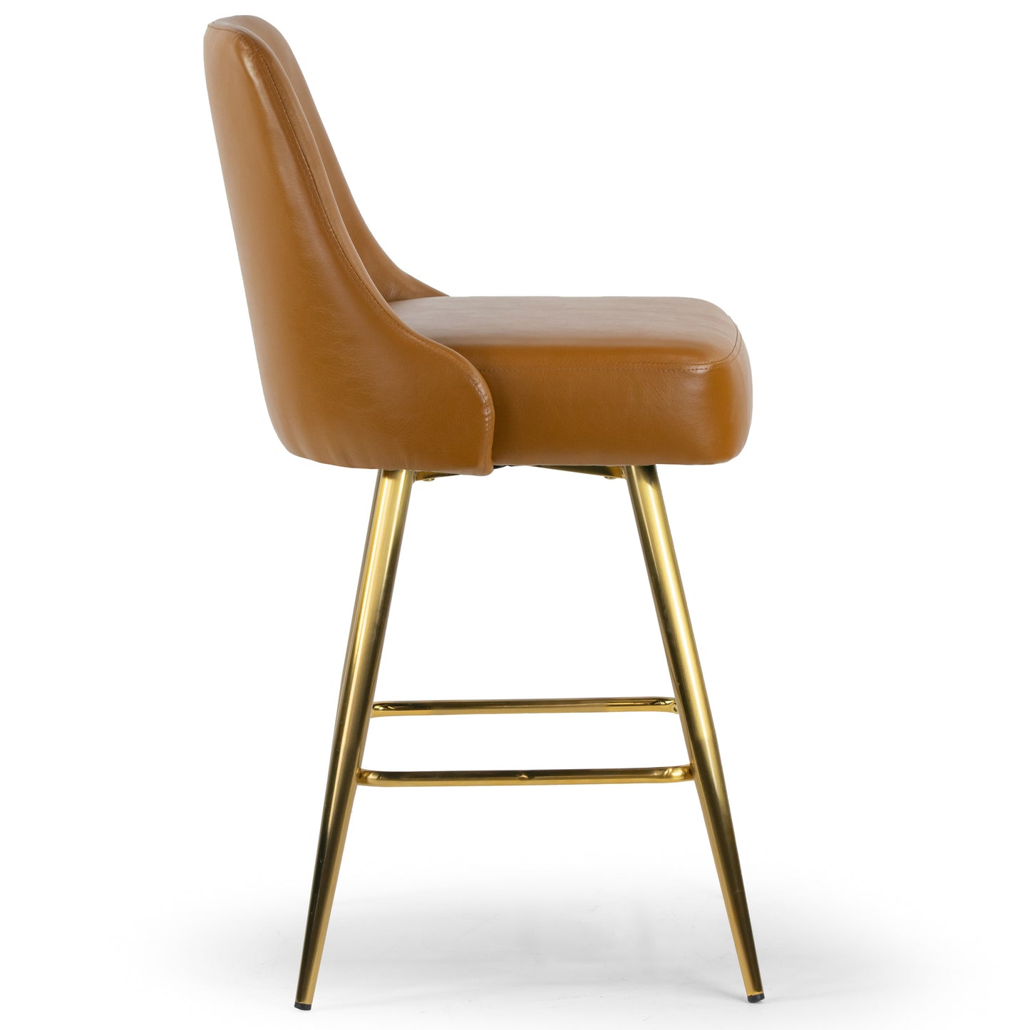 Set of 2 Auren Light Brown Upholstered Metal Frame Counter Stool with Golden Legs