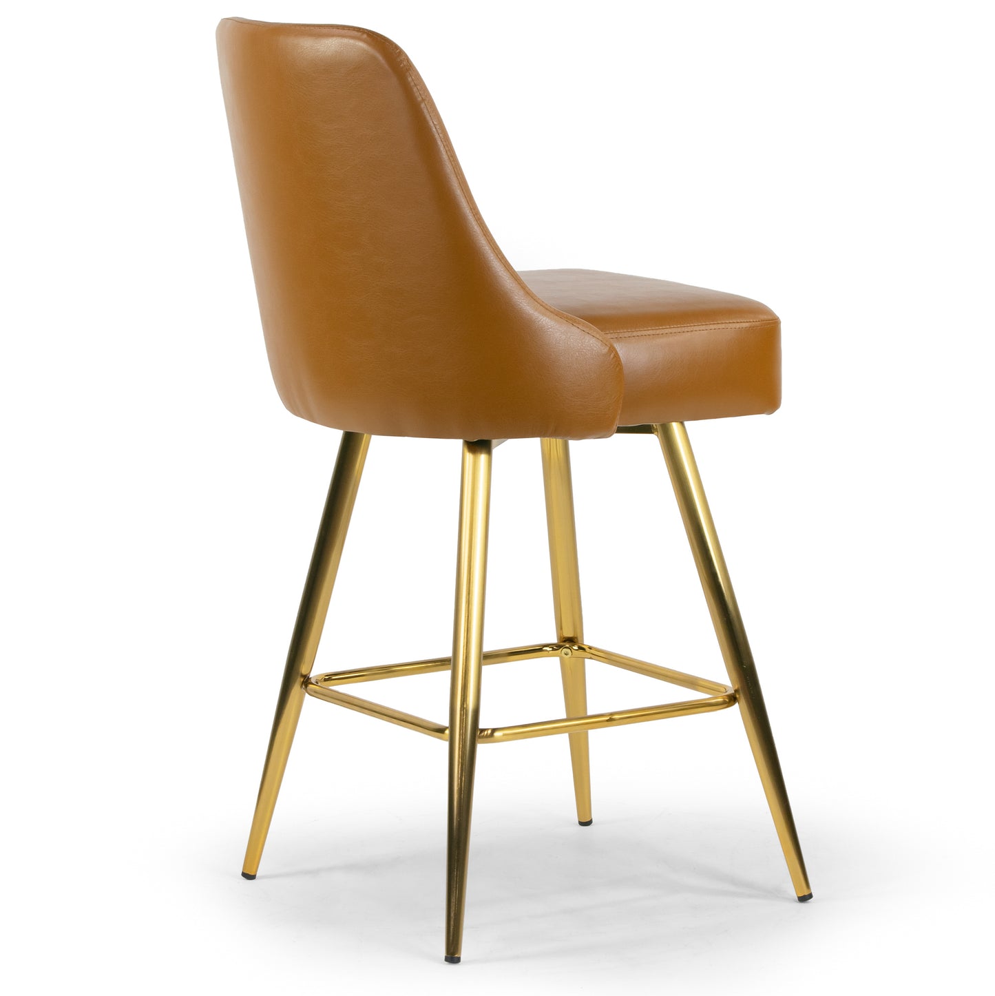 Set of 2 Auren Light Brown Upholstered Metal Frame Counter Stool with Golden Legs