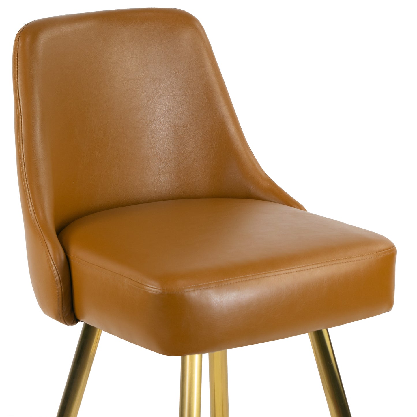 Set of 2 Auren Light Brown Upholstered Metal Frame Counter Stool with Golden Legs