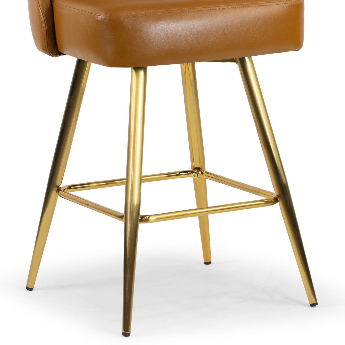 Set of 2 Auren Light Brown Upholstered Metal Frame Counter Stool with Golden Legs