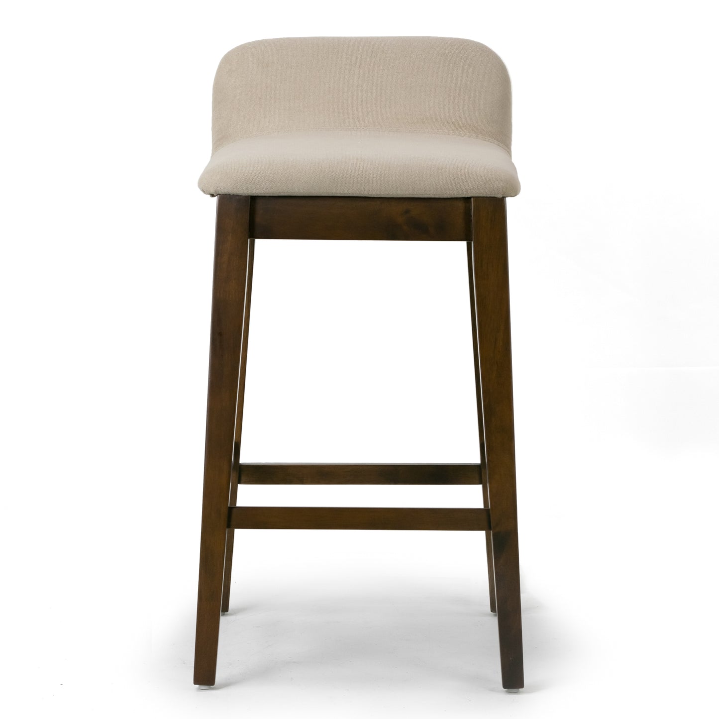Set of 2 Atia Dark Brown Rubberwood Bar Heigh Barstool with Low Back Fabric Seat