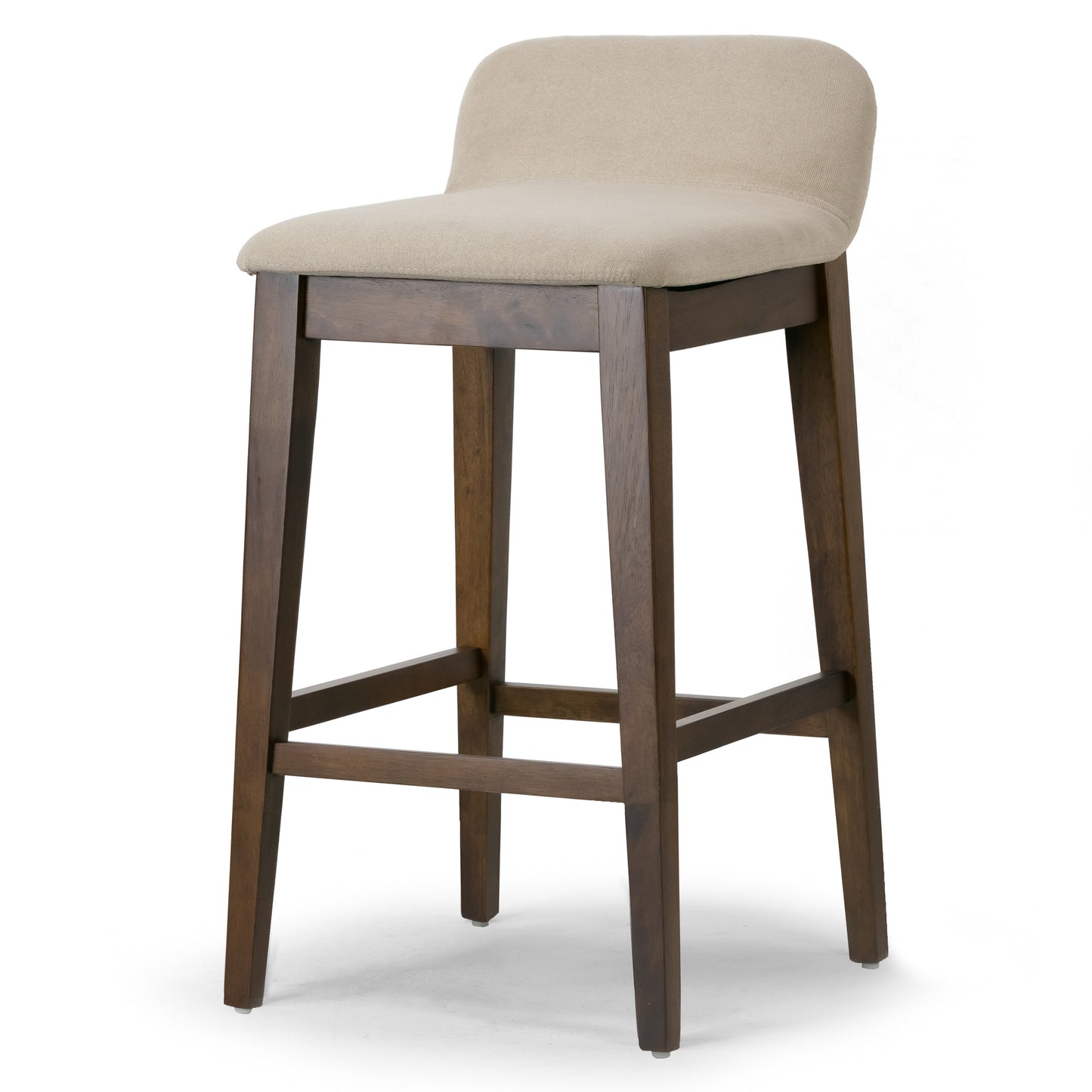 Set of 2 Atia Dark Brown Rubberwood Bar Heigh Barstool with Low Back Fabric Seat