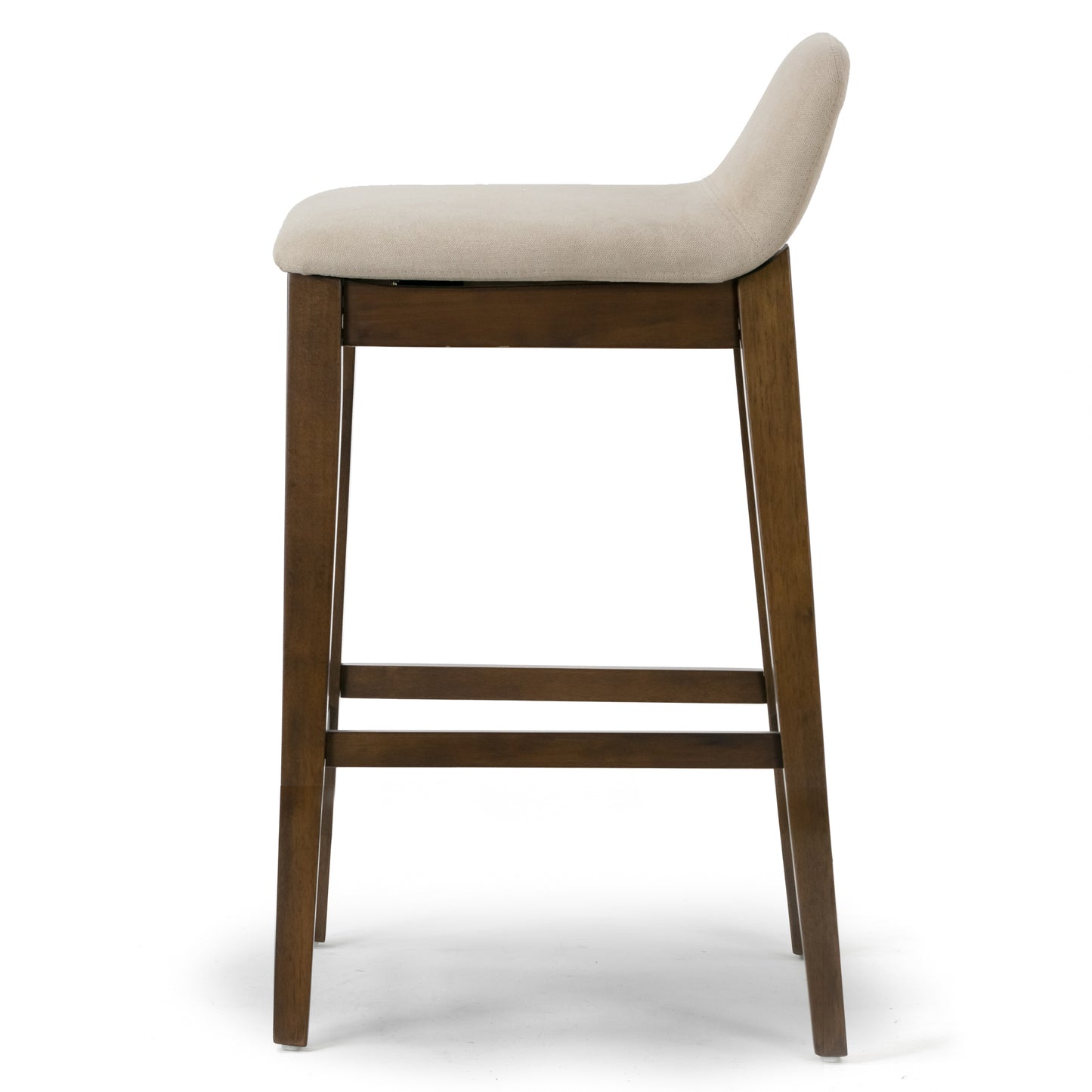 Set of 2 Atia Dark Brown Rubberwood Bar Heigh Barstool with Low Back Fabric Seat