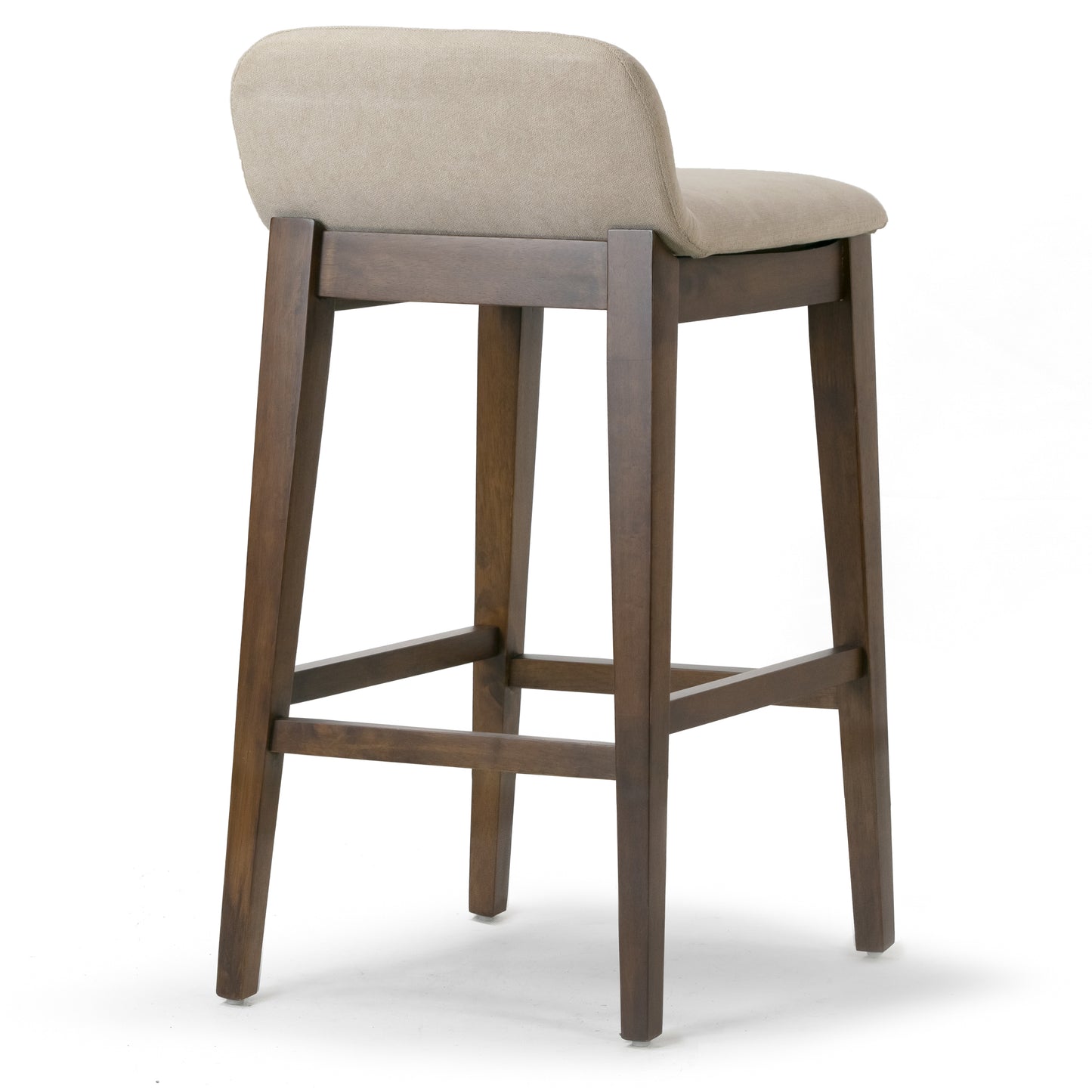 Set of 2 Atia Dark Brown Rubberwood Bar Heigh Barstool with Low Back Fabric Seat