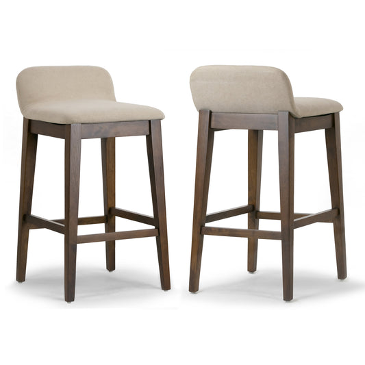 Set of 2 Atia Dark Brown Rubberwood  Bar Heigh Barstool with Low Back Fabric Seat