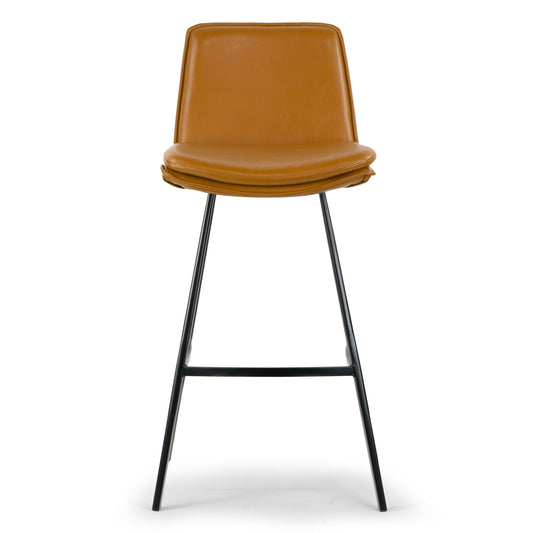 Set of 2 Avalyn Cappuccino Faux Leather Bar Stool with Black Metal Legs