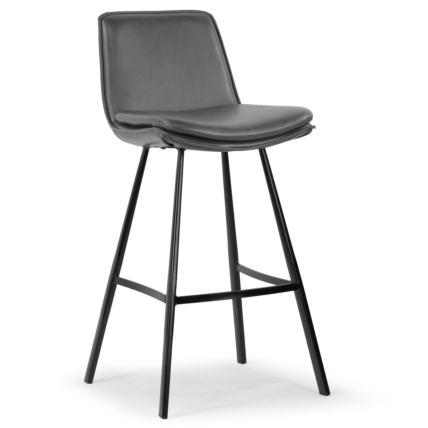 Set of 2 Avalyn Grey Faux Leather Bar Stool with Black Metal Legs