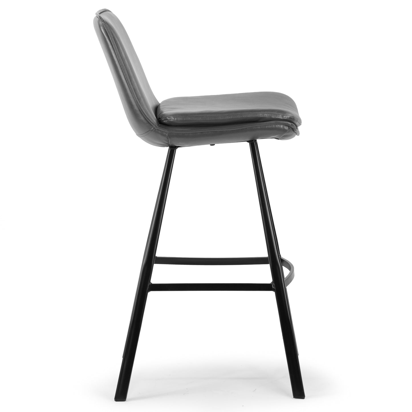 Set of 2 Avalyn Grey Faux Leather Bar Stool with Black Metal Legs