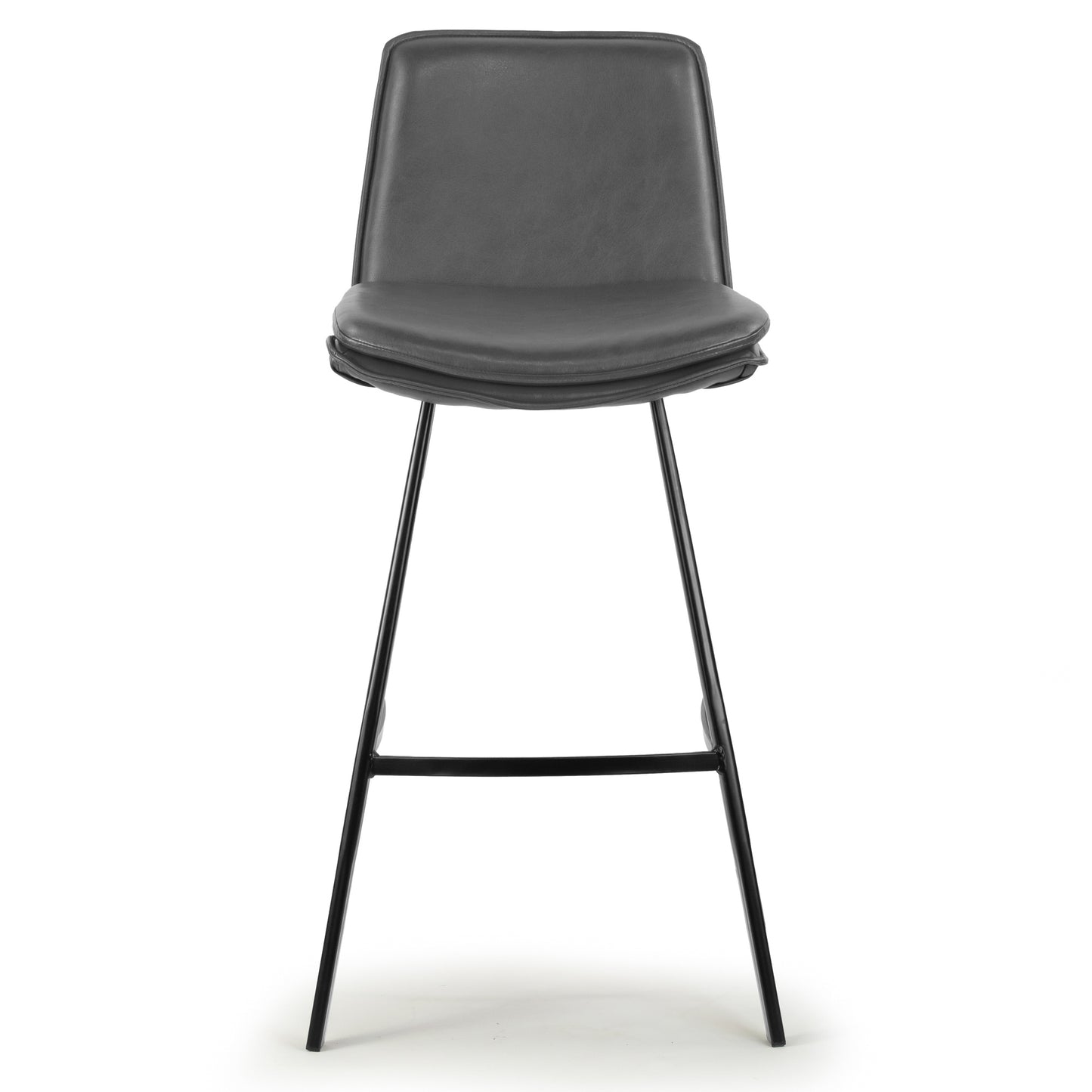 Set of 2 Avalyn Grey Faux Leather Bar Stool with Black Metal Legs