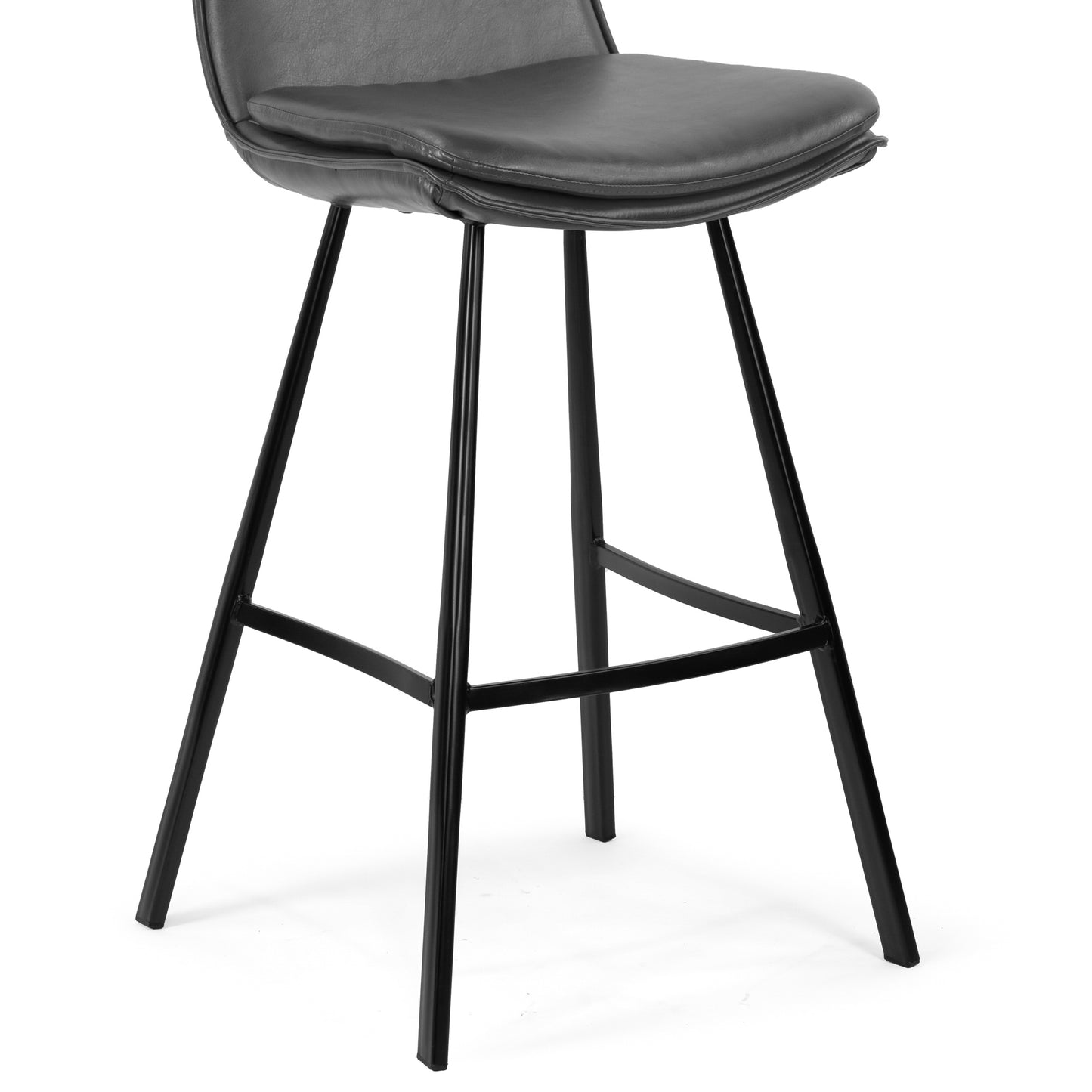 Set of 2 Avalyn Grey Faux Leather Bar Stool with Black Metal Legs