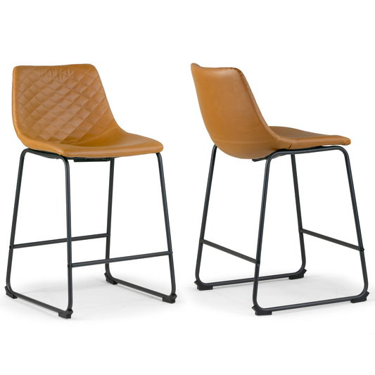 Set of 2 Ave Iron Frame Cappuccino Brown Faux Leather Counter Stool with Stitching