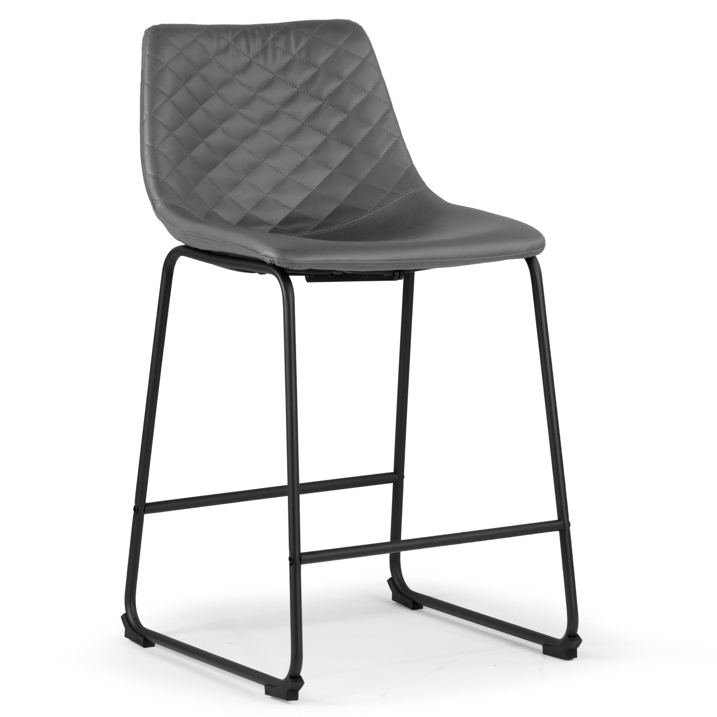 Set of 2 Ave Iron Frame Gray Faux Leather Counter Stool with Stitching