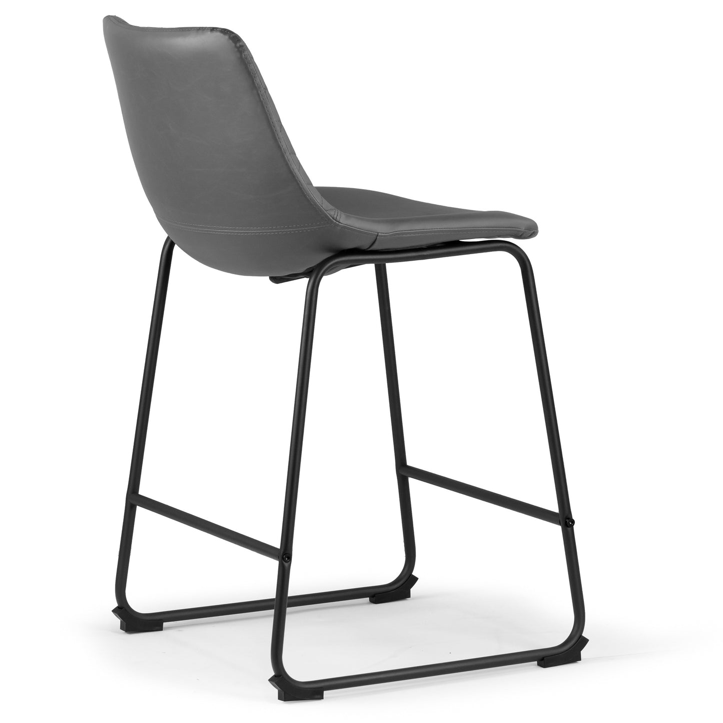 Set of 2 Ave Iron Frame Gray Faux Leather Counter Stool with Stitching