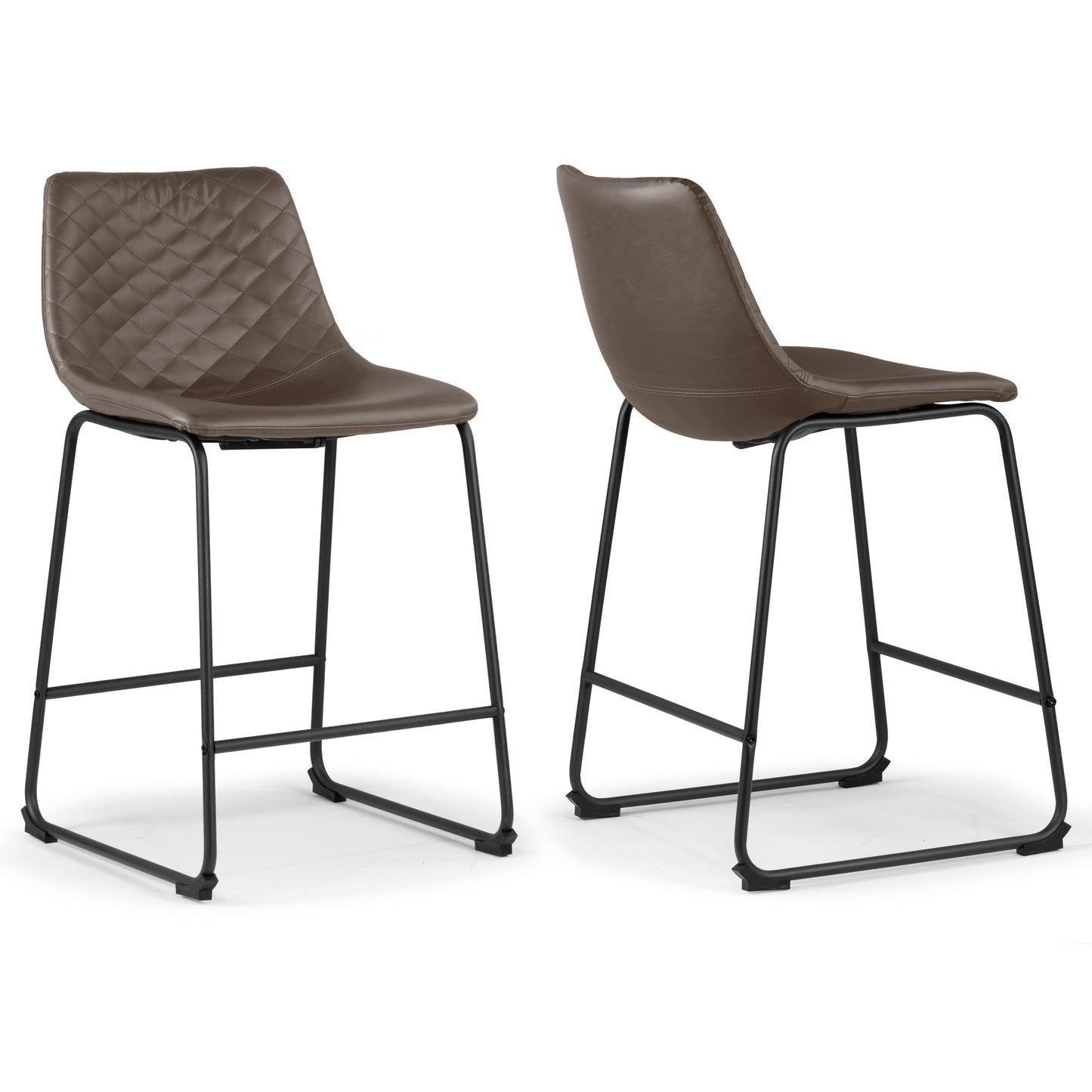 Set of 2 Ave Iron Frame Brown Faux Leather Counter Stool with Stitching
