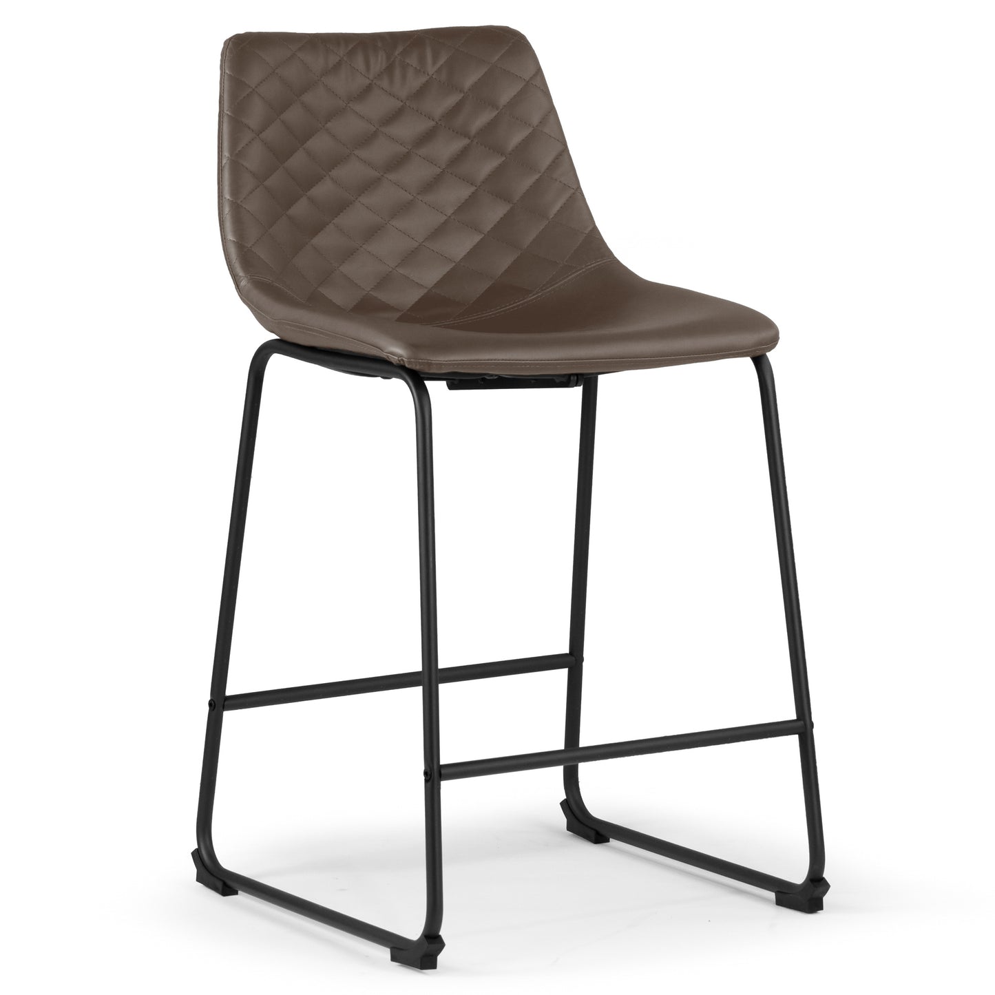 Set of 2 Ave Iron Frame Brown Faux Leather Counter Stool with Stitching