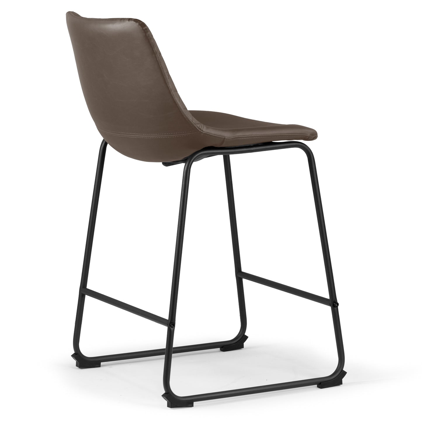 Set of 2 Ave Iron Frame Brown Faux Leather Counter Stool with Stitching