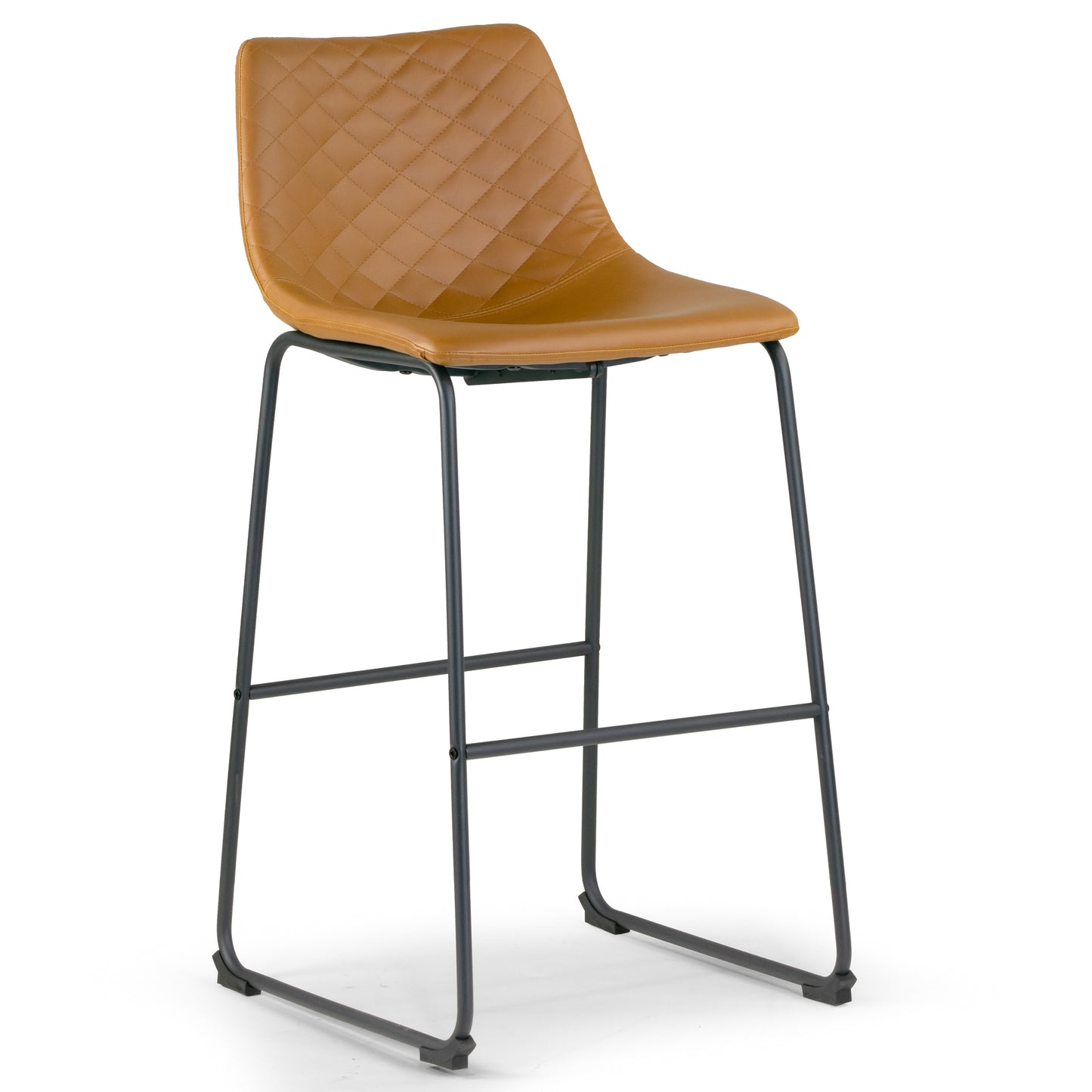 Set of 2 Ave Iron Frame Cappuccino Brown Faux Leather Bar Stool with Stitching