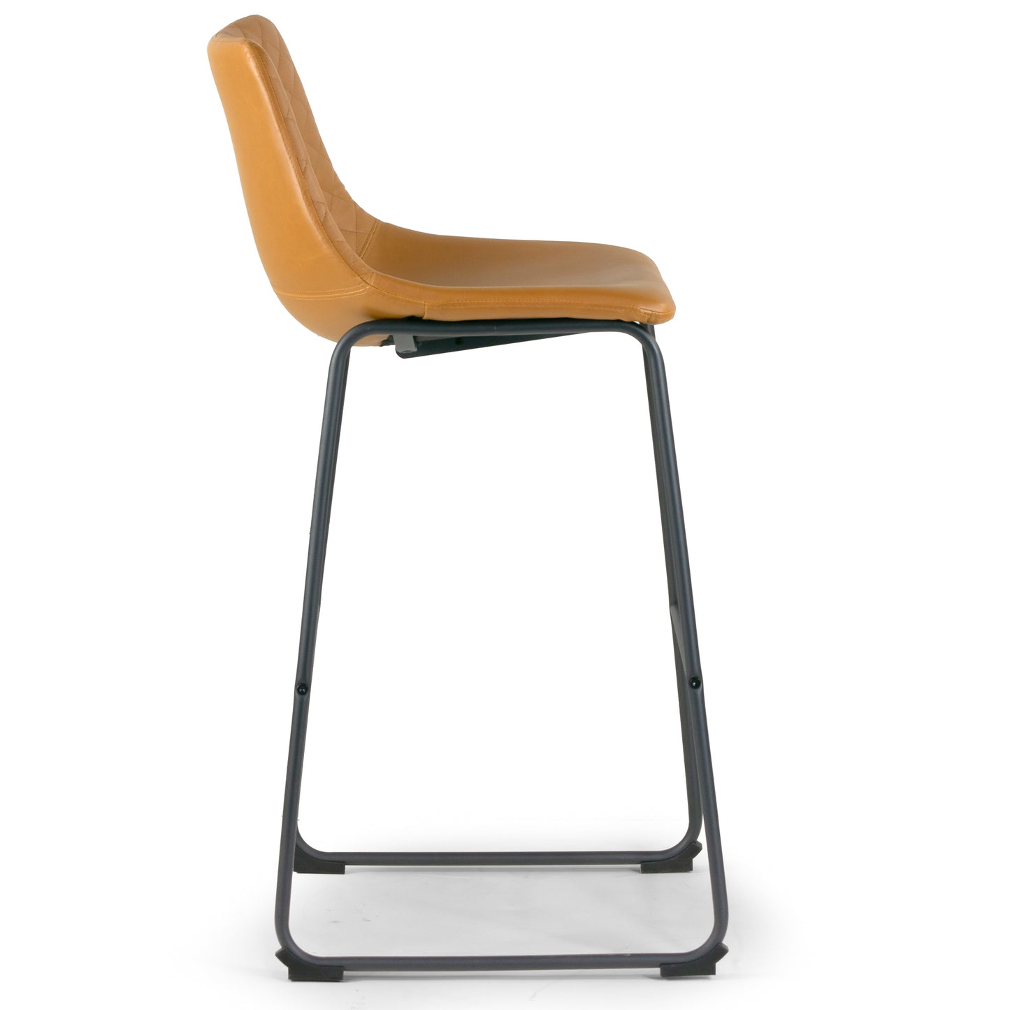 Set of 2 Ave Iron Frame Cappuccino Brown Faux Leather Bar Stool with Stitching