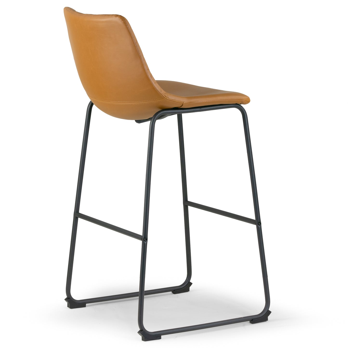 Set of 2 Ave Iron Frame Cappuccino Brown Faux Leather Bar Stool with Stitching