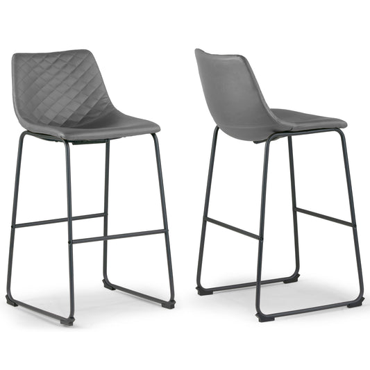 Set of 2 Ave Iron Frame Gray Faux Leather Bar Stool with Stitching