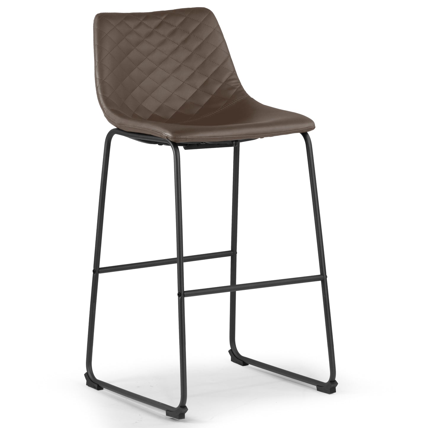 Set of 2 Ave Iron Frame Brown Faux Leather Bar Stool with Stitching
