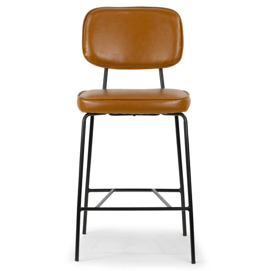Set of 2 Avel Cappuccino Faux Leather Counter Stool with Black Metal Legs