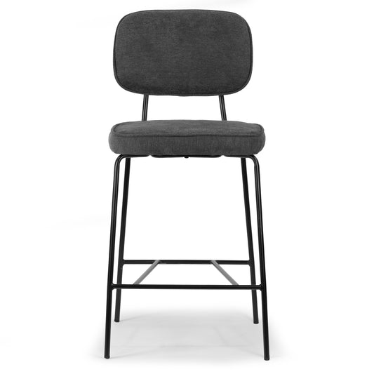 Set of 2 Avel Gray Fabric Counter Stool with Black Metal Legs