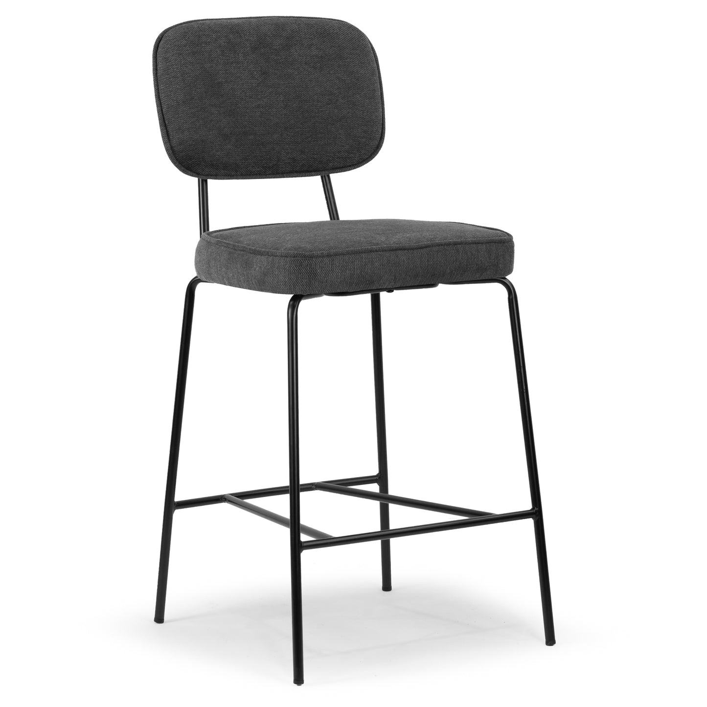 Set of 2 Avel Gray Fabric Counter Stool with Black Metal Legs