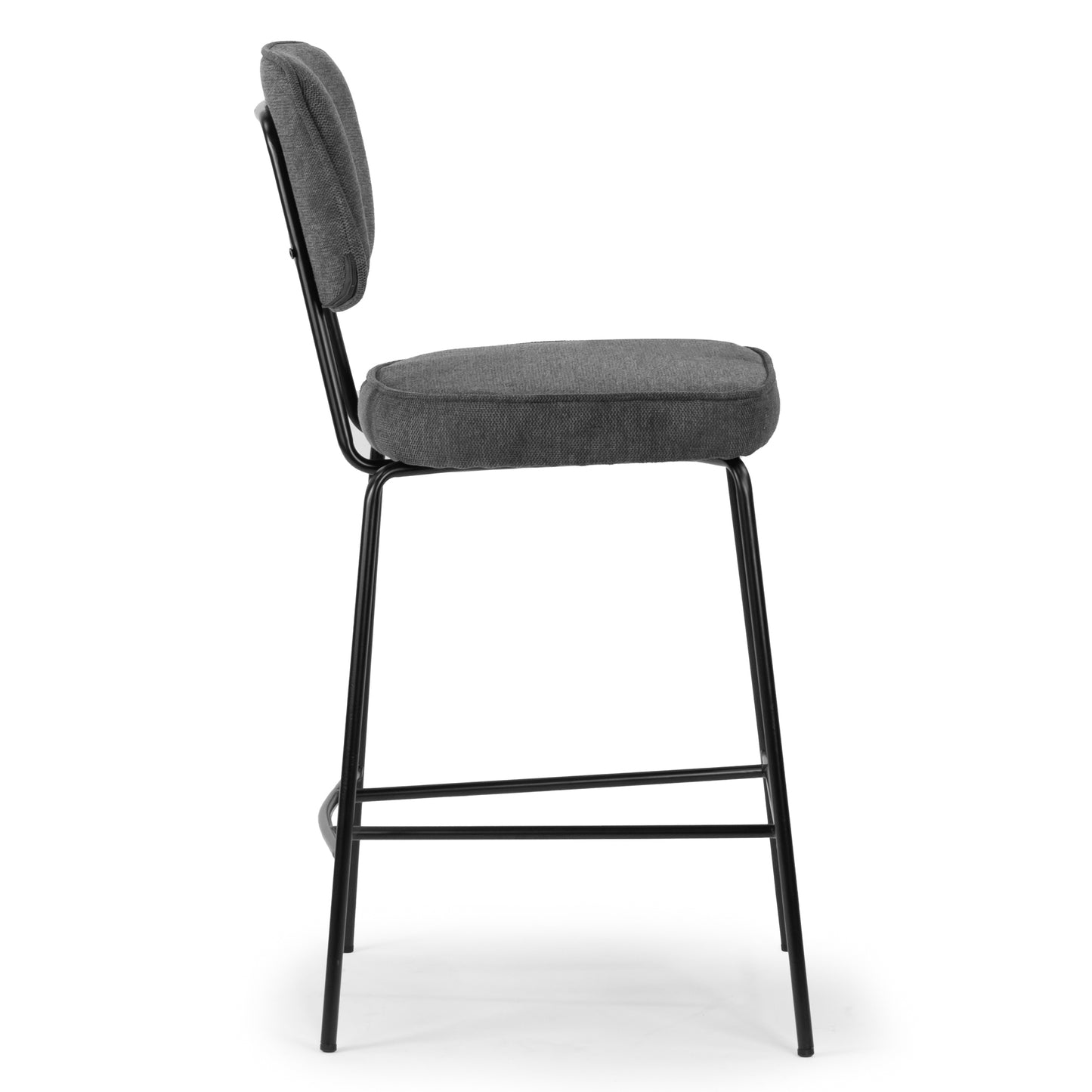 Set of 2 Avel Gray Fabric Counter Stool with Black Metal Legs