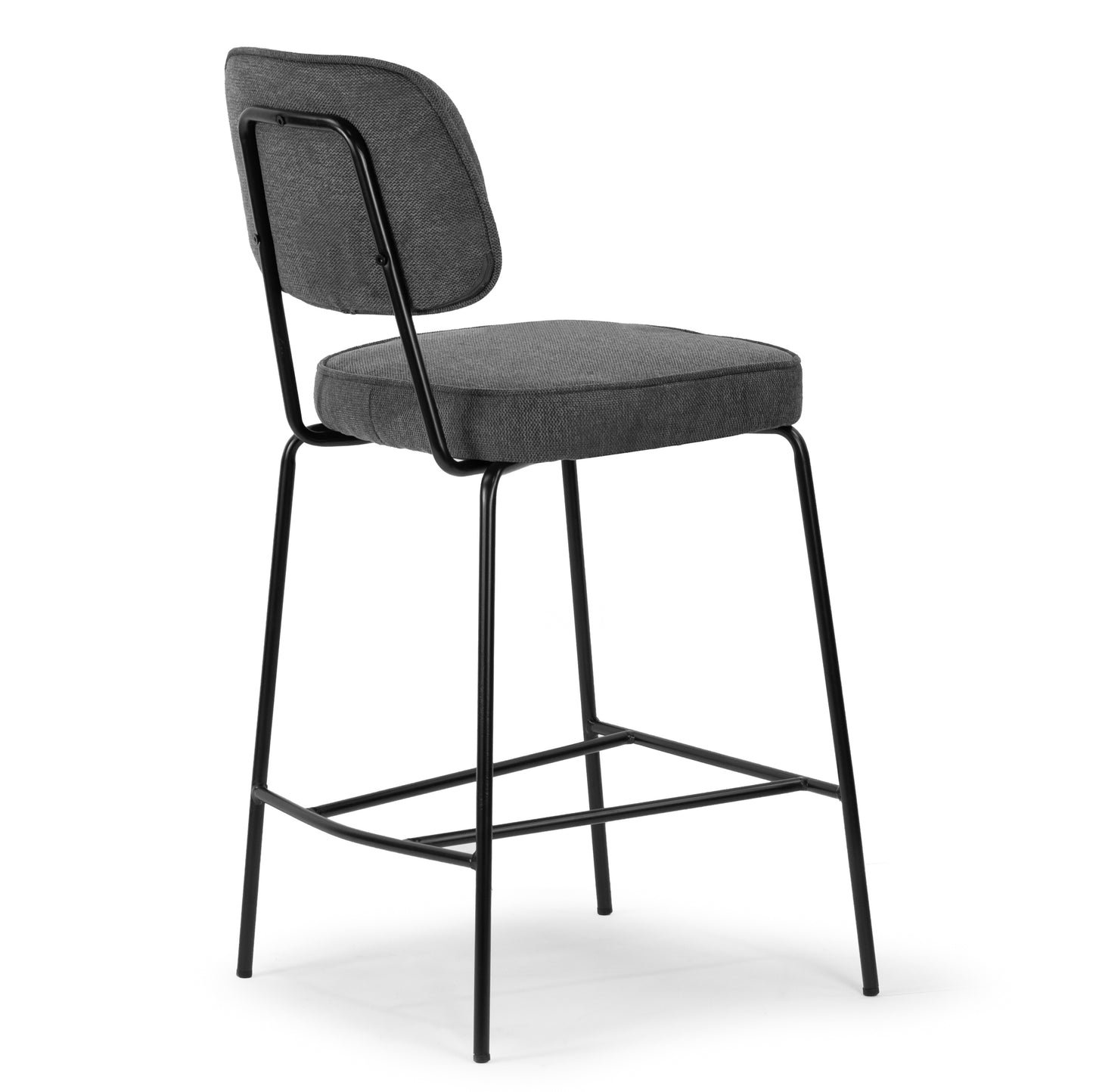 Set of 2 Avel Gray Fabric Counter Stool with Black Metal Legs