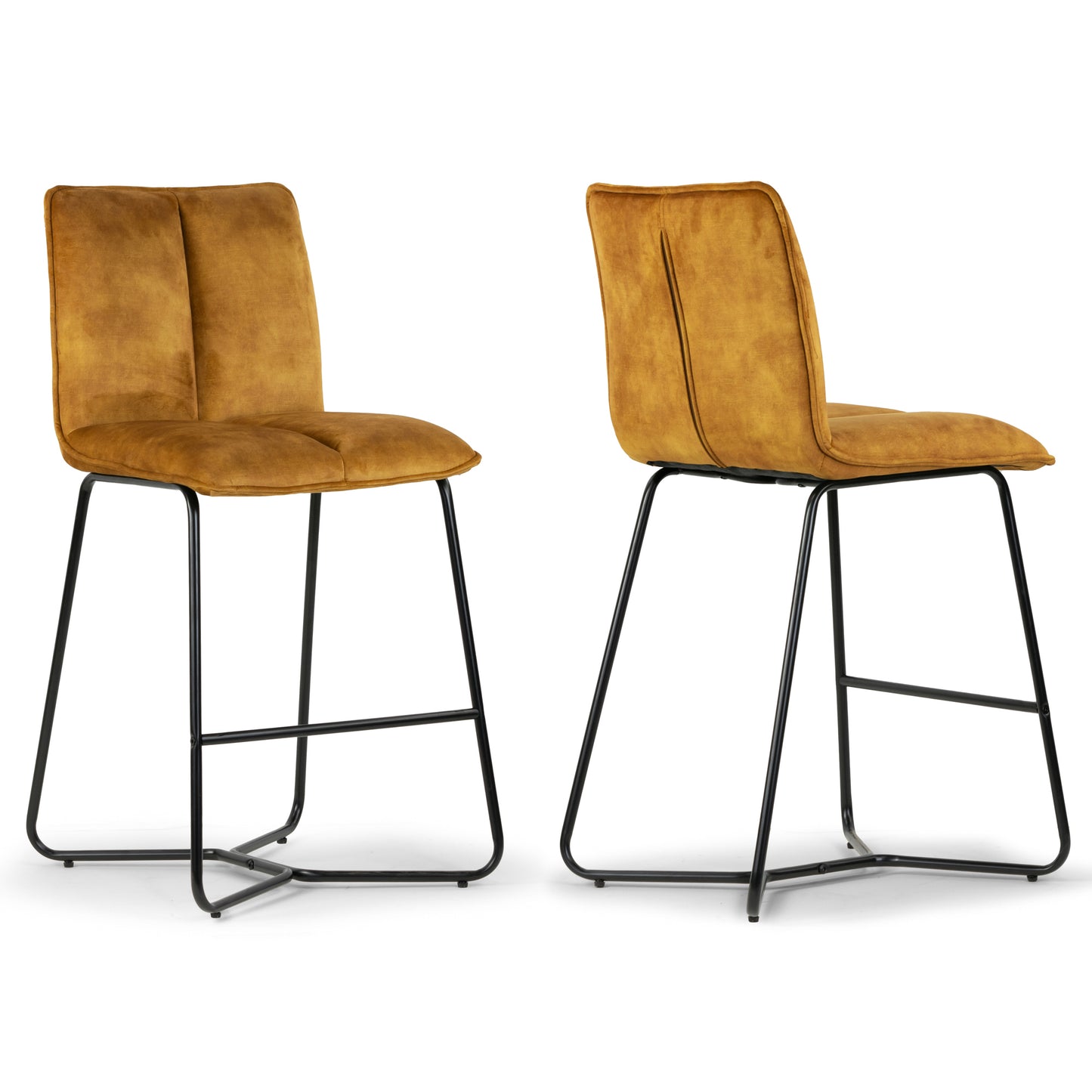 Set of 2 Avent Capuccino Brown Fabric Counter Stool with Black Metal Legs