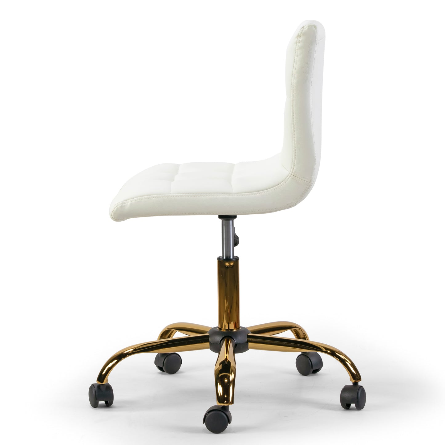 Aman Cream Upholstered Adjustable Height Swivel Office Chair with Golden Frame Wheel Base