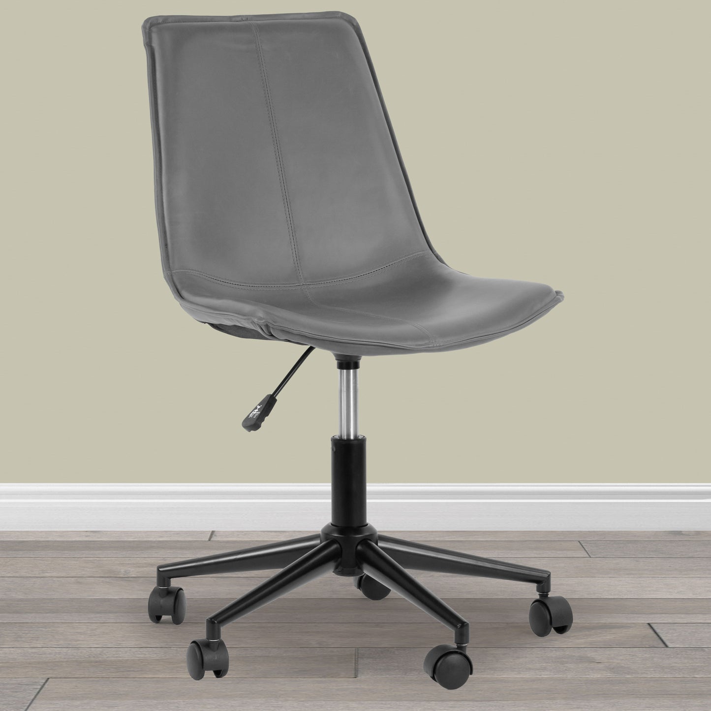 Amery Grey Faux Leather Adjustable Height Swivel Office Chair with Wheel Base