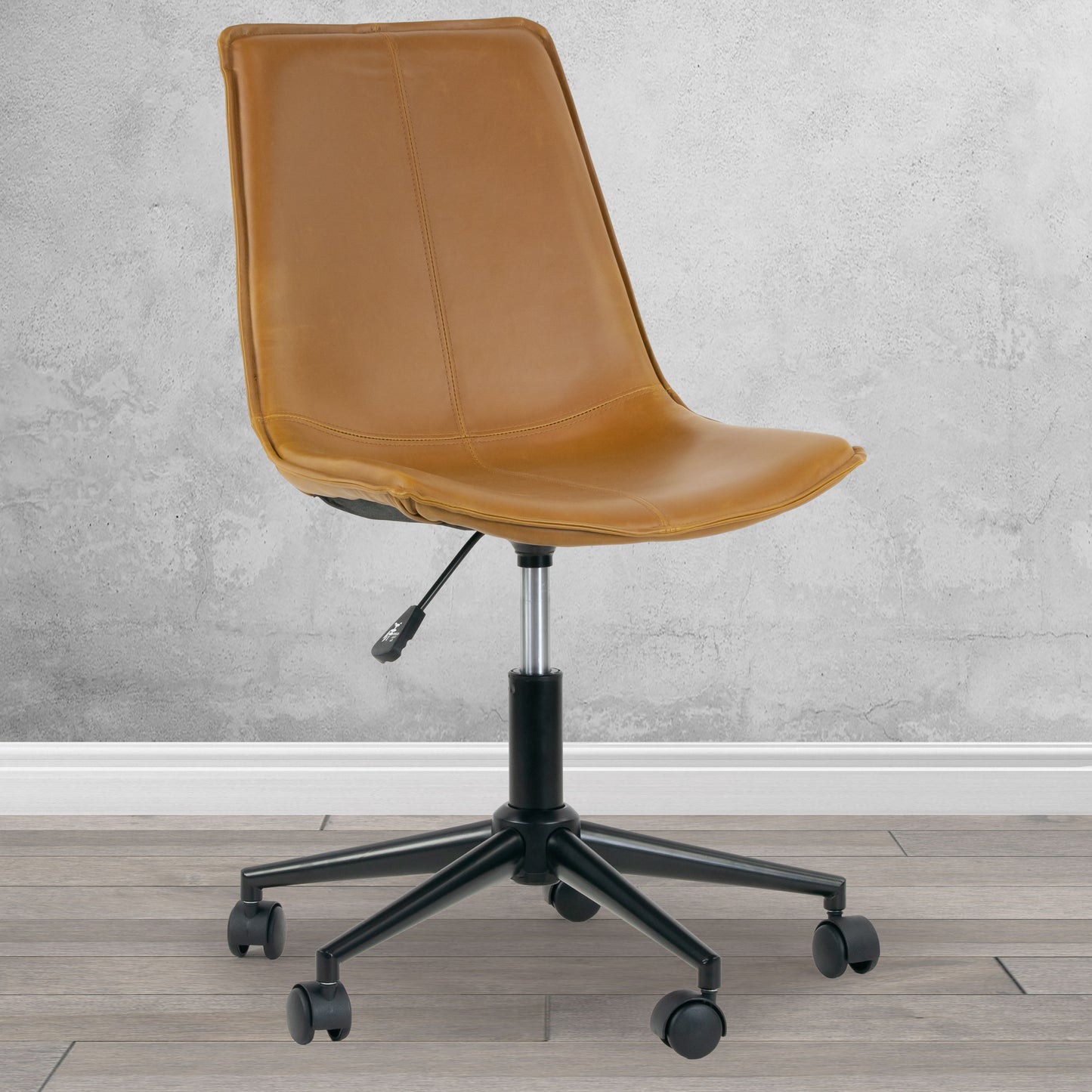 Amery Light Brown Faux Leather Adjustable Height Swivel Office Chair with Wheel Base