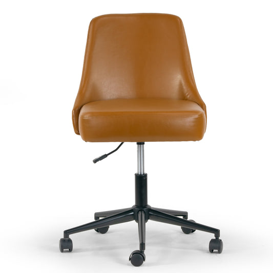 Aurica Light Brown Faux Leather Adjustable Height Swivel Office Chair with Wheel Base