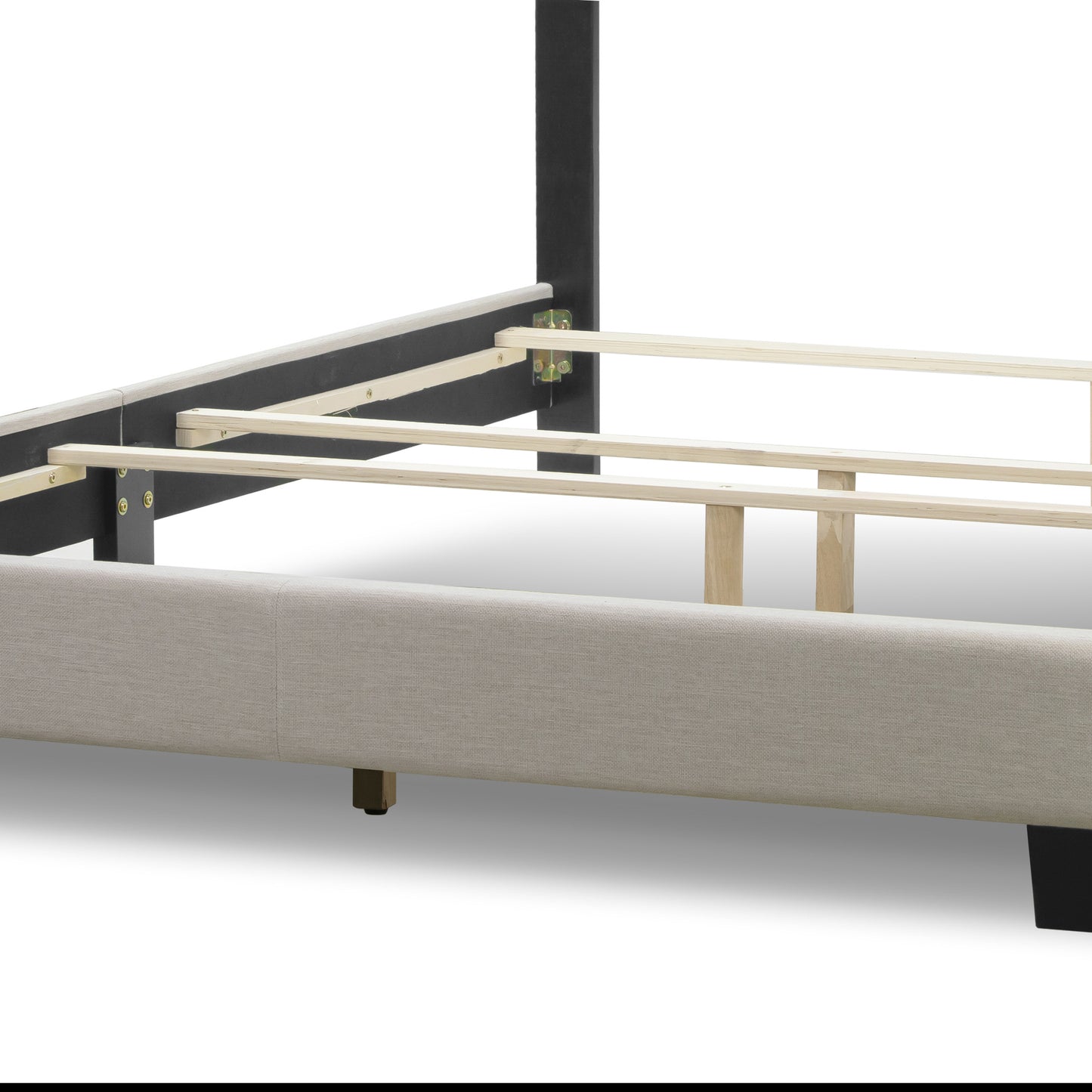 Arin Beige Fabric Queen Bed with Button Tufting and Black Nail Head Trim