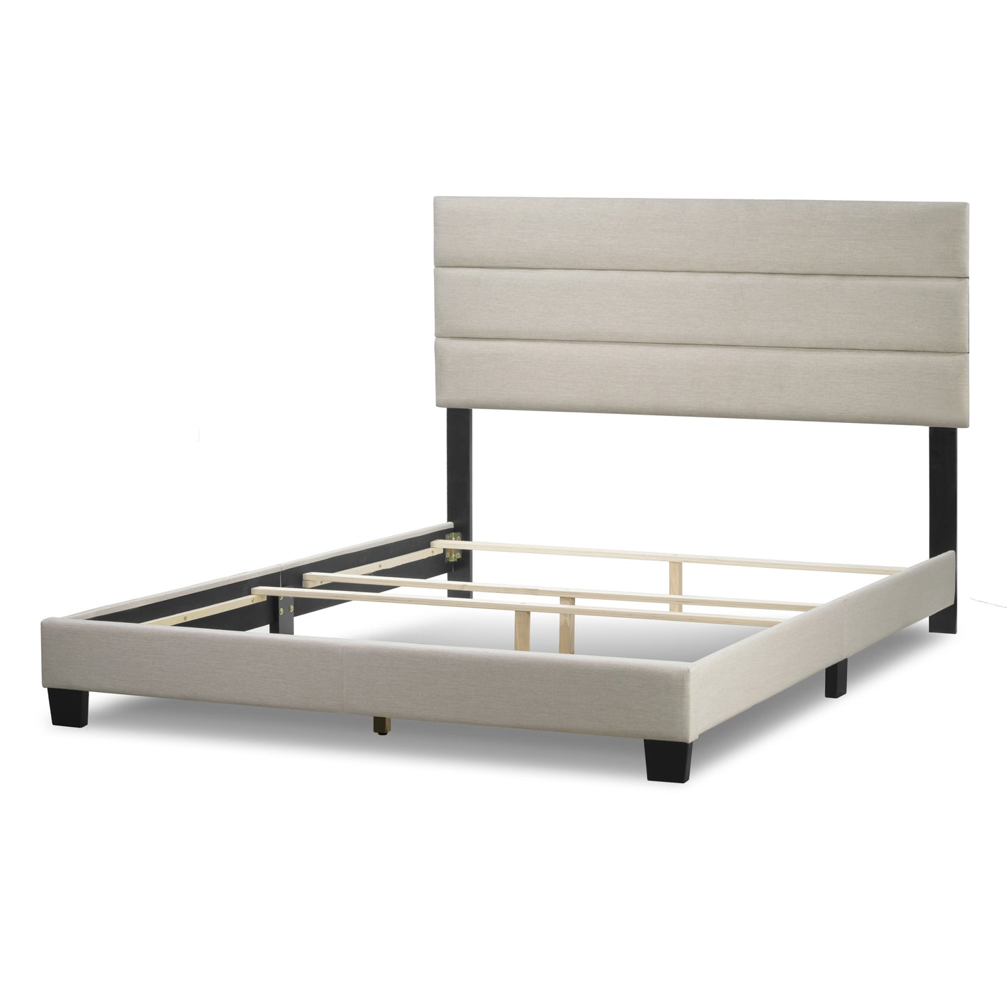 Aris Beige Fabric Twin Bed with Line Stitching Tufting