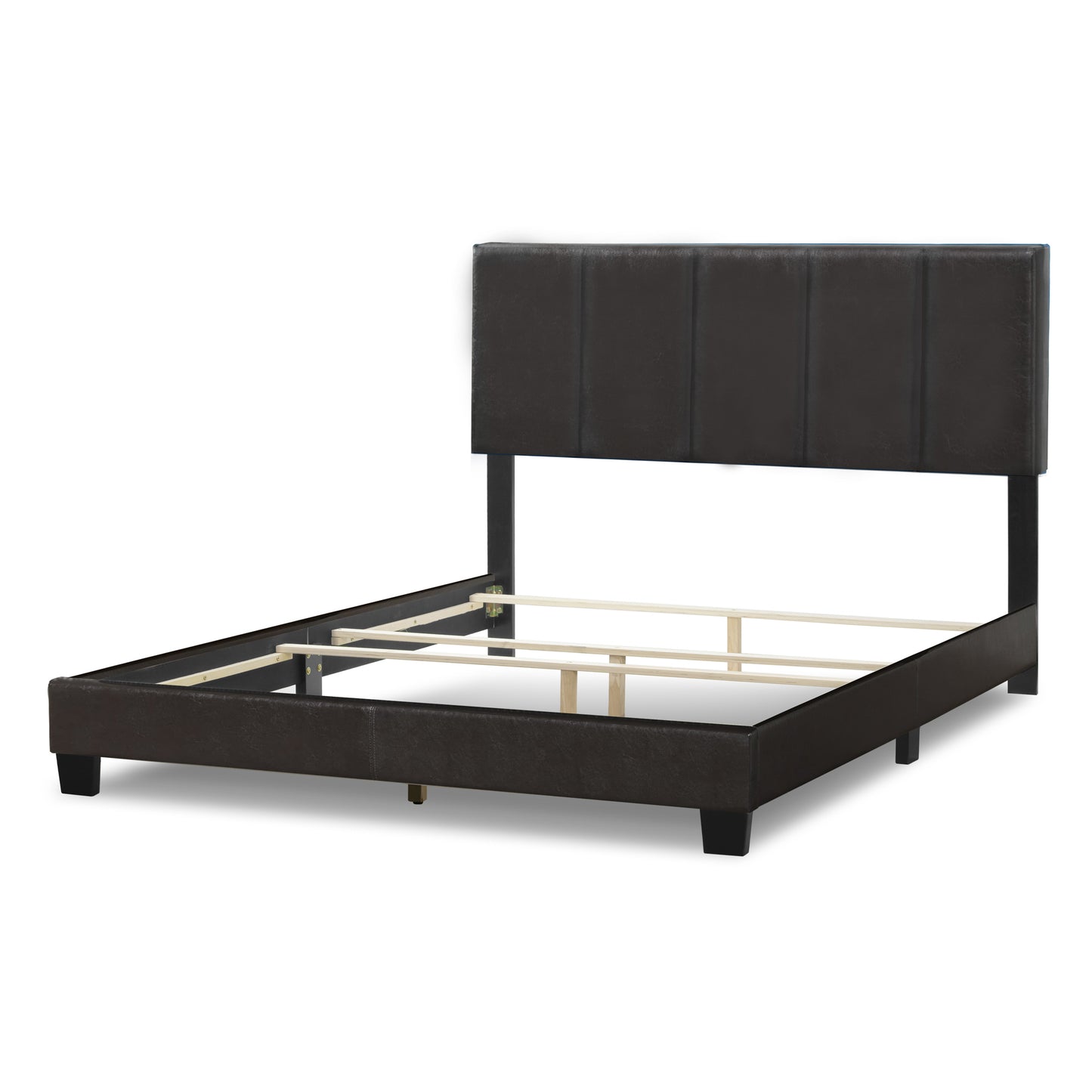 Arty Black Brown Faux Leather King Bed with Line Stitch Tufting