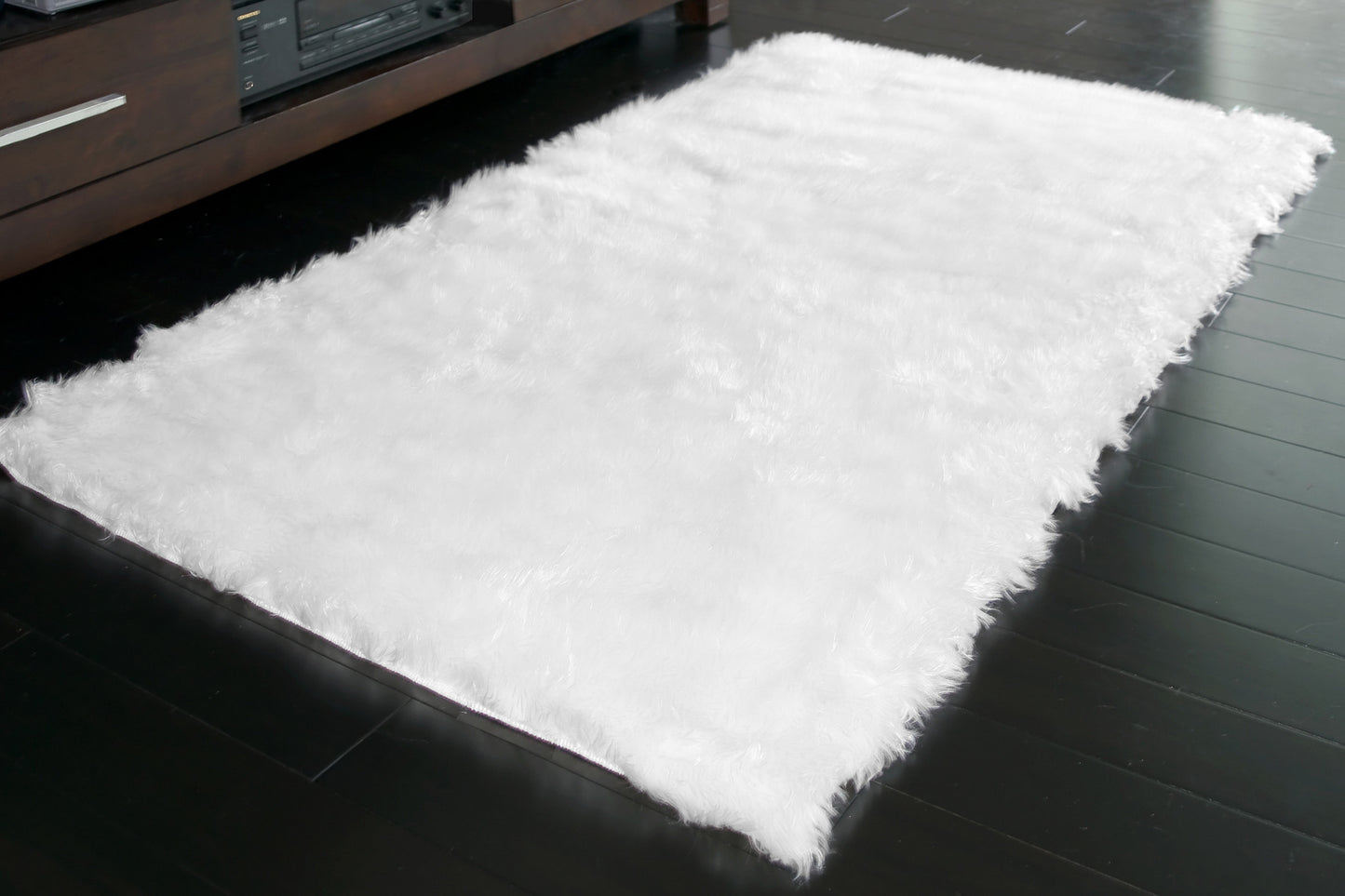 Faux Sheepskin Fur Area Rug White Rectangular 5x3