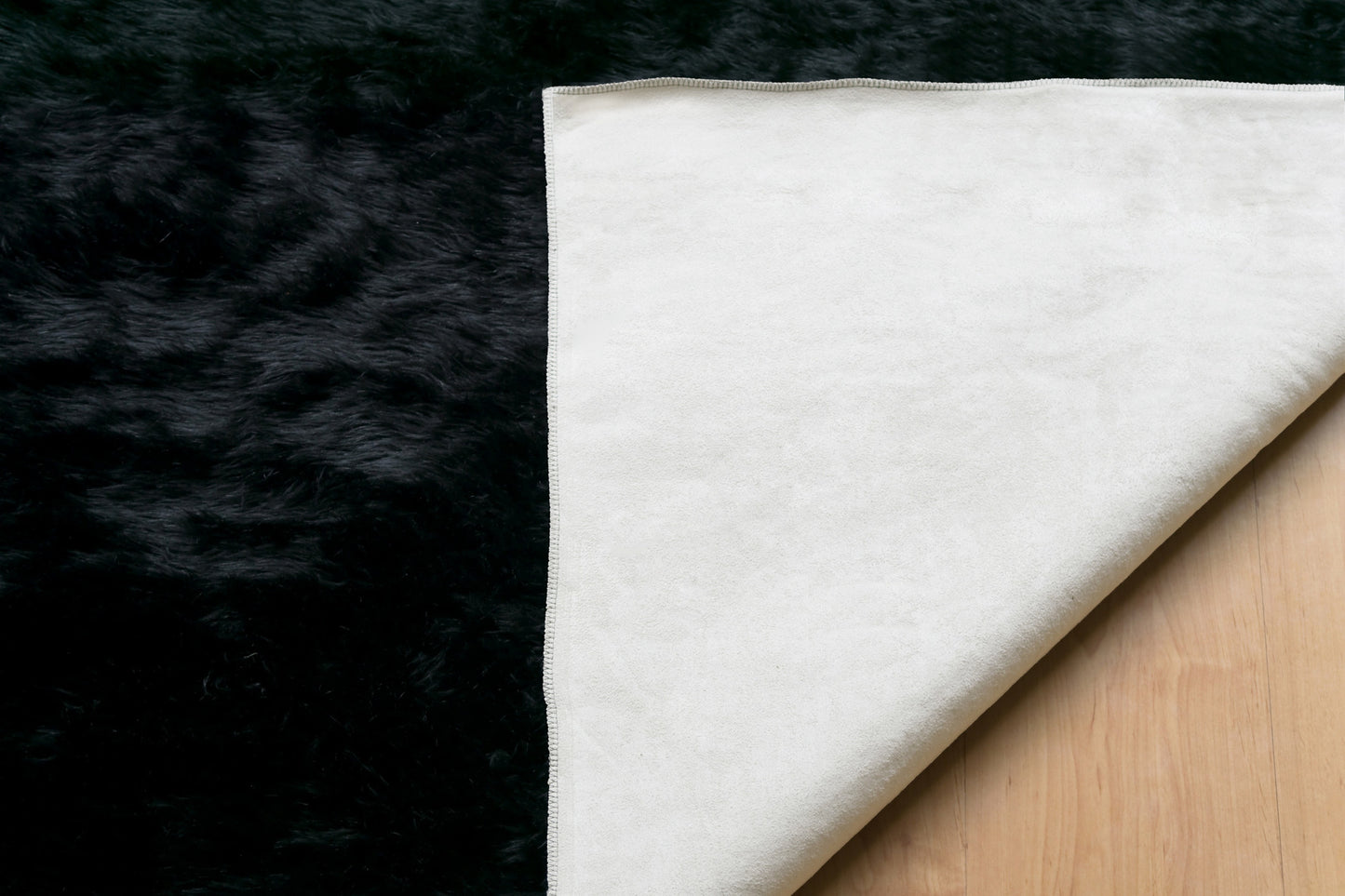 Faux Sheepskin Fur Area Rug Black Rectangular 5x3