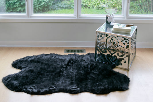Faux Sheepskin Fur Area Rug Runner Animal-hide Shape Black 5x3
