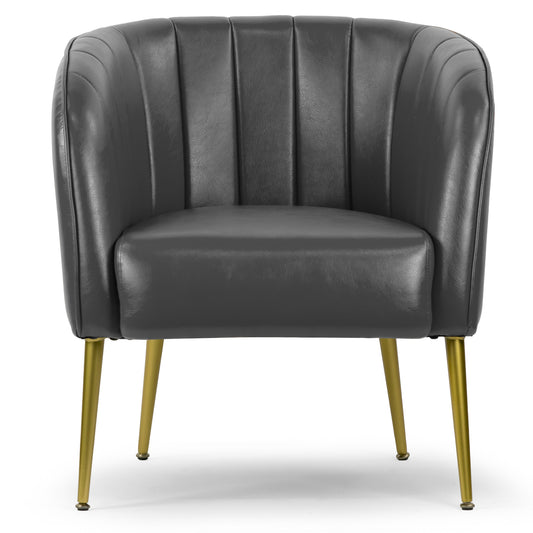 Avia Gray Faux Leather Accent Chair with Decorative Stitching