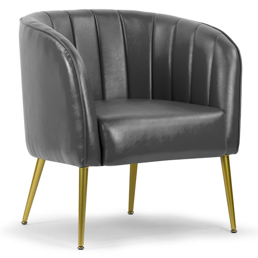 Avia Gray Faux Leather Accent Chair with Decorative Stitching
