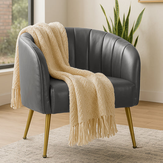 Avia Gray Faux Leather Accent Chair with Decorative Stitching