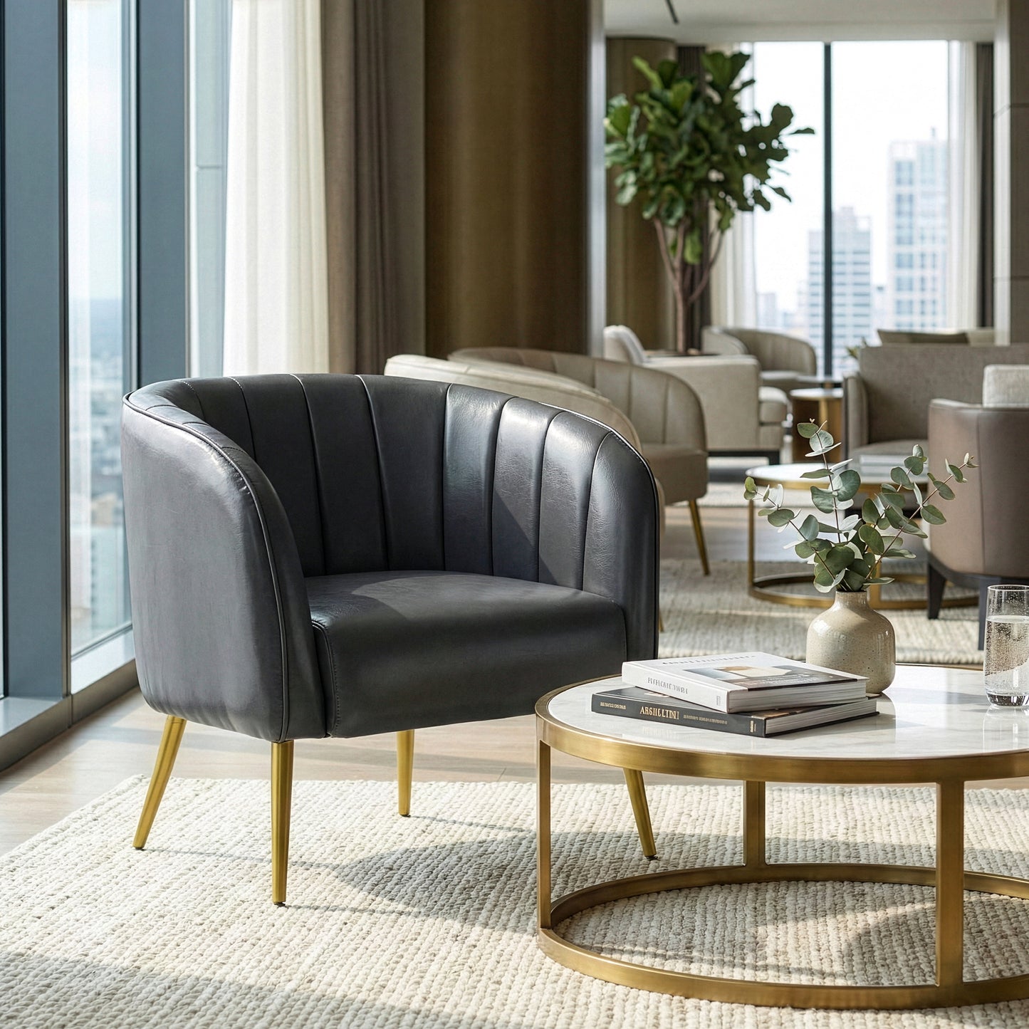 Avia Gray Faux Leather Accent Chair with Decorative Stitching