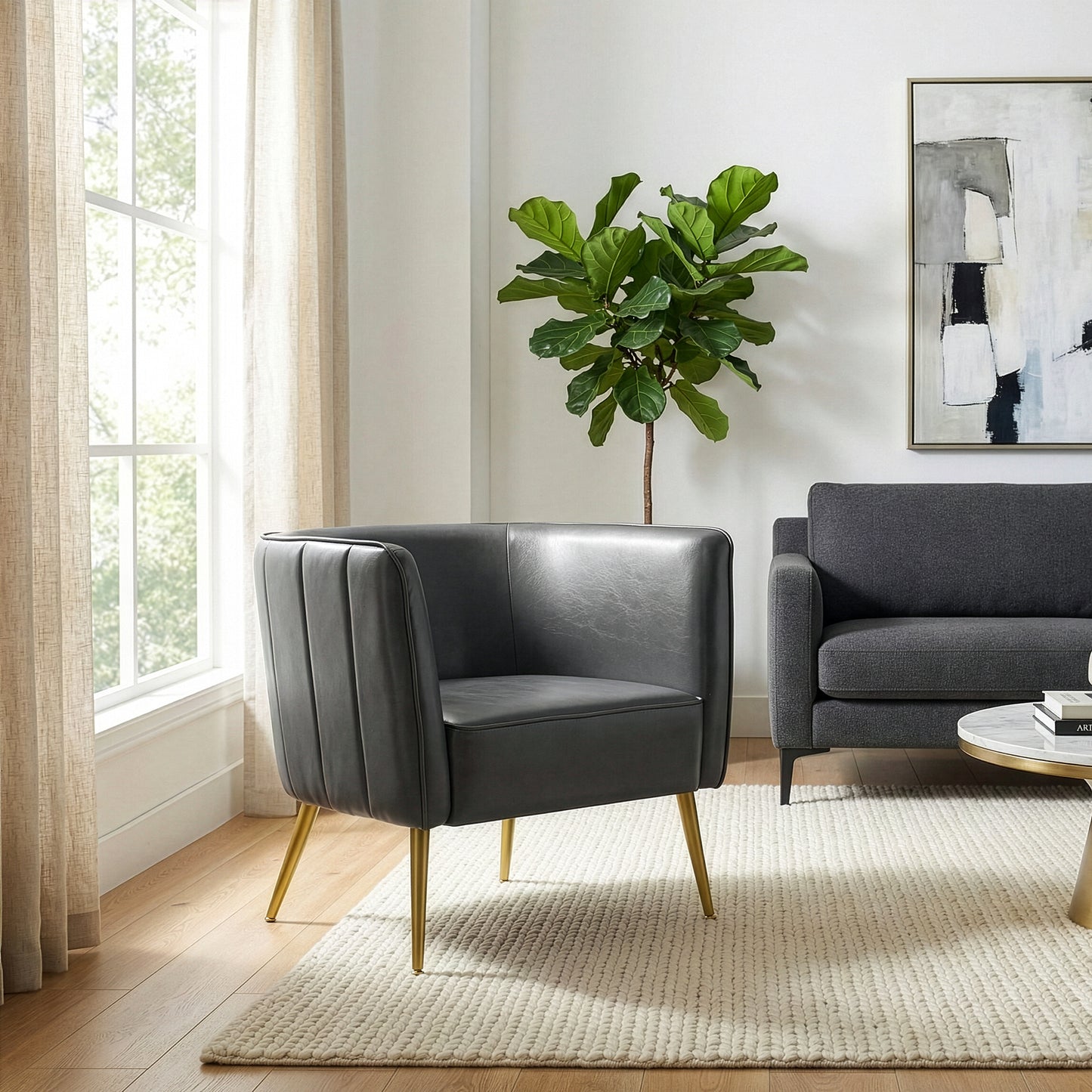 Avian Gray Faux Leather Accent Chair with Decorative Stitching