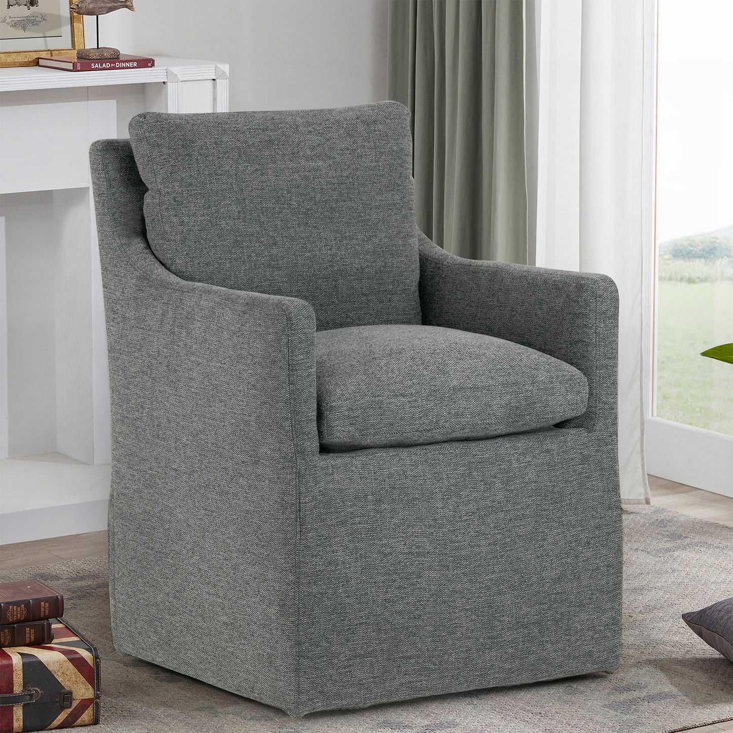 Axel Gray Fabric Accent Chair with Down Feathers